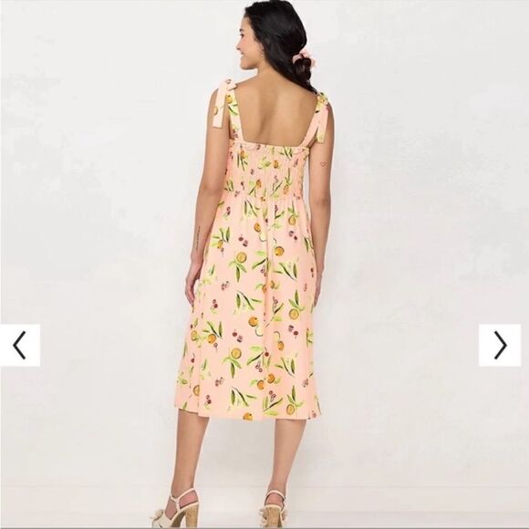 Lauren Conrad Linen Dress Fruits Print Corset Cups Midi Dress - Picture 2 of 16